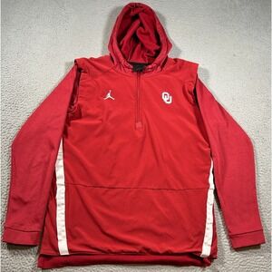 Nike Air Jordan Oklahoma Sooners Sideline Hoodie Mens Large 1/4 Zip Football Red